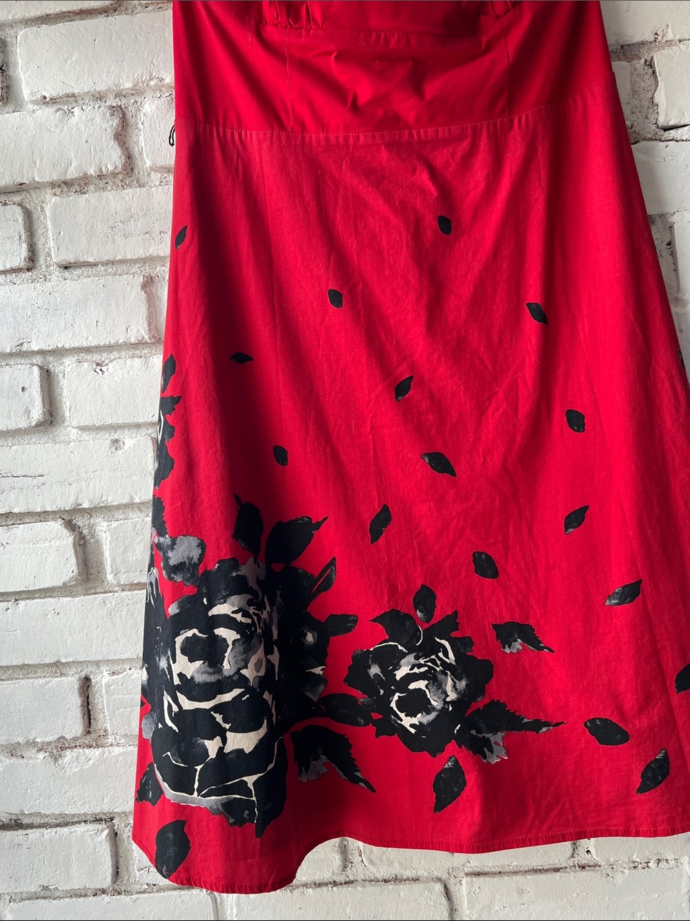 Red Floral Halter Midi Dress vintage le chateau - Picture 5 of 16